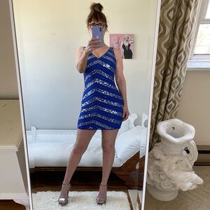 NWT ROYAL BLUE SLEEVELESS COCKTAIL DRESS SILVER SEQUINS LINED ZIPPER